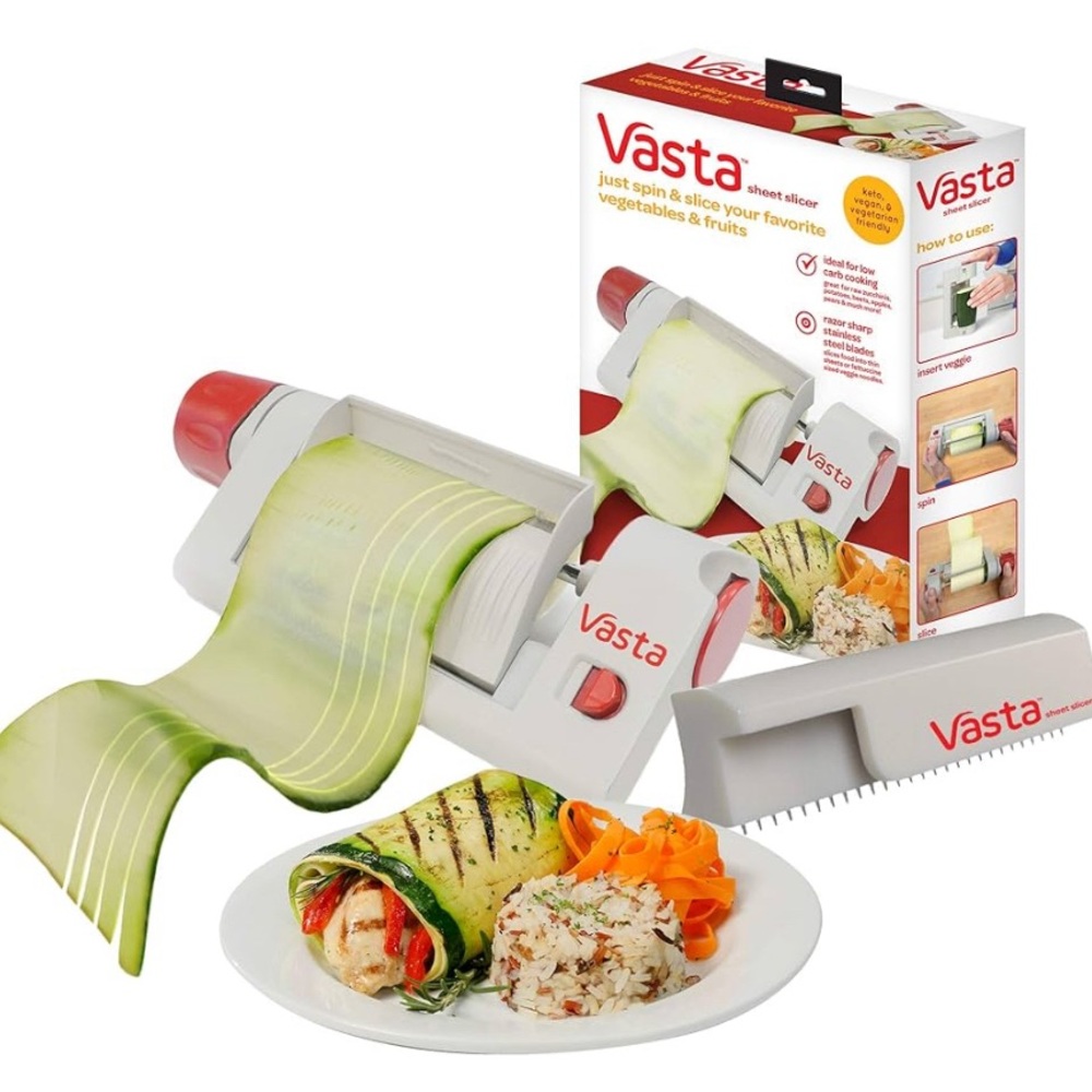 VASTA Veggie & Fruit Sheet Slicer, Stainless Steel Blade, 2 Attachments